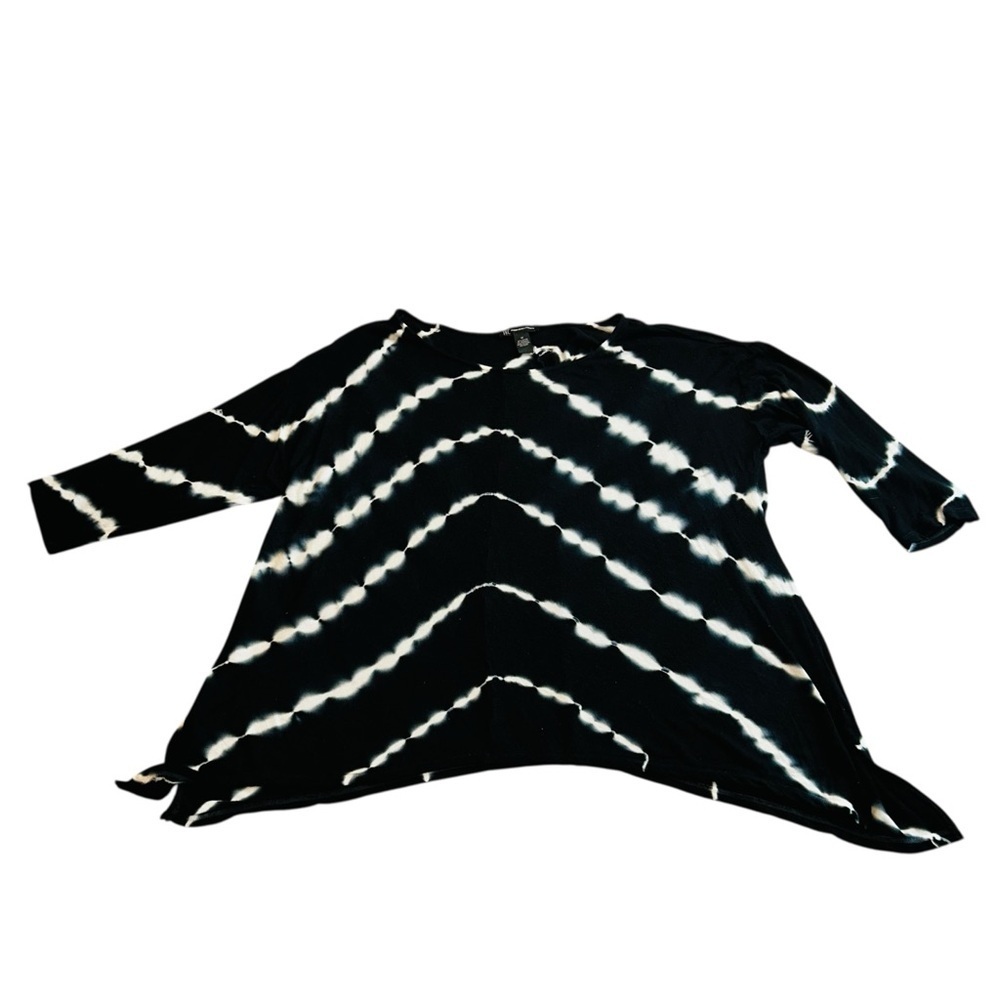 INC International Concepts Navy Blue and White Tie-Dye Long Sleeve Top